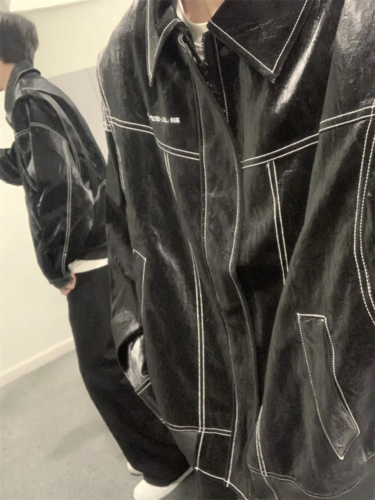Men's Soft Loose Leather Jacket - Versatile Overshirt Coat for Street Style