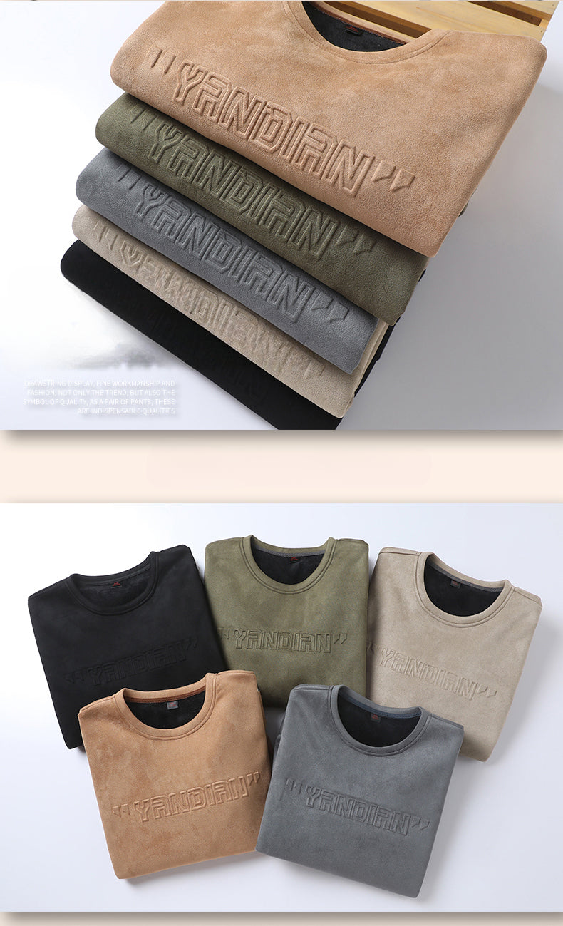 Autumn and Winter Simple Casual Suede Sweater Men's Loose and Versatile Casual Top Hoodie