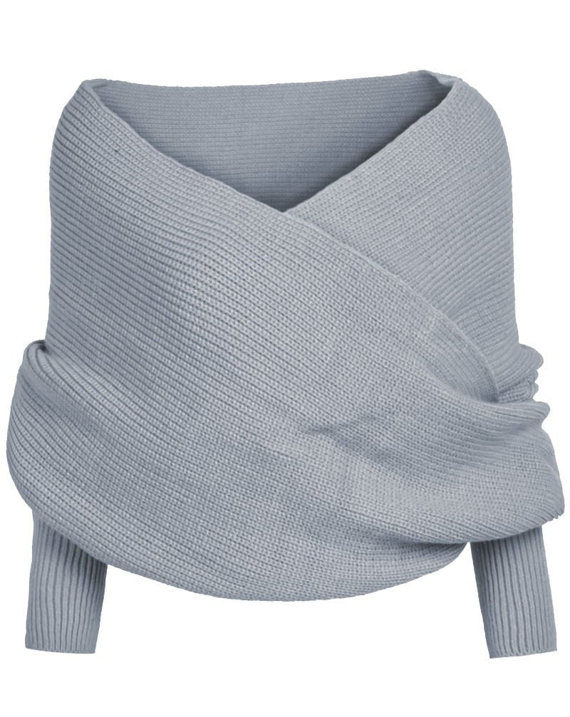 Autumn and winter new V-shaped cross one-word collar off-the-shoulder knitted sexy pullover sweater scarf