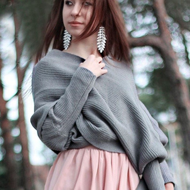 Autumn and winter new V-shaped cross one-word collar off-the-shoulder knitted sexy pullover sweater scarf