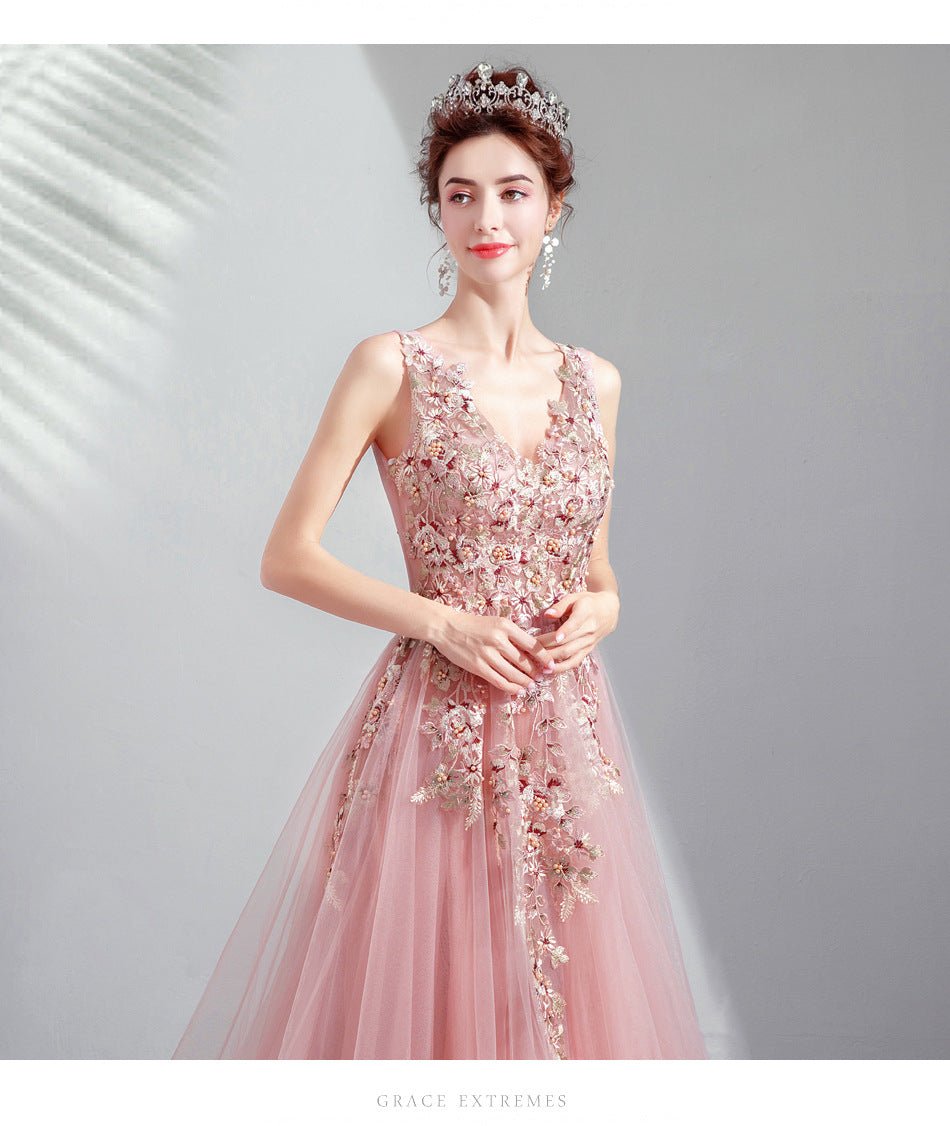 Splendid Flowers, Sweet Lotus Root Pink Bridal Toast Dinner Party Wedding Dress 6806