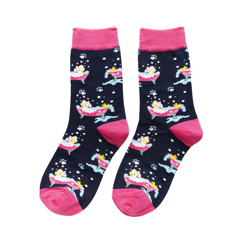 Women's Cotton Sock Women's Men's Cute Pattern Socks Women's Cartoon Trend Socks-5PRS