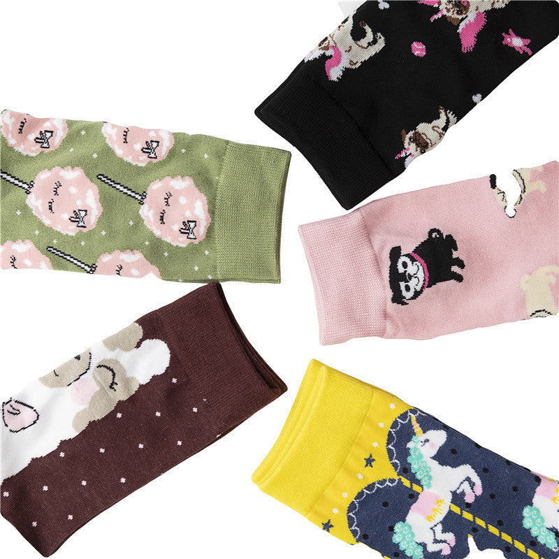 Women's Socks Hip-hop Trend Women's Mid-tube Cotton Socks Cartoon Personalized Socks Cute Man-5PRS