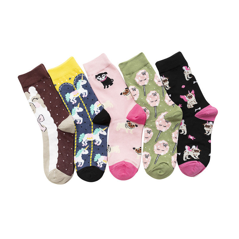 Women's Socks Hip-hop Trend Women's Mid-tube Cotton Socks Cartoon Personalized Socks Cute Man-5PRS