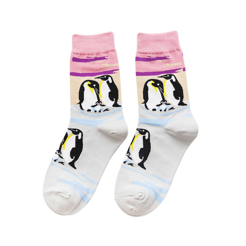 Women's Cotton Sock Women's Men's Cute Pattern Socks Women's Cartoon Trend Socks-5PRS