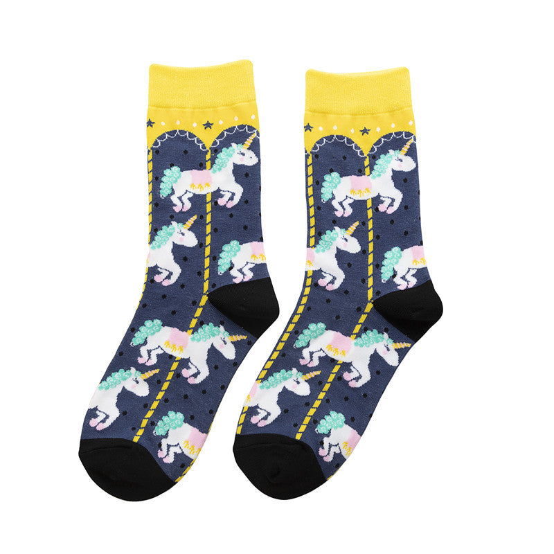 Women's Socks Hip-hop Trend Women's Mid-tube Cotton Socks Cartoon Personalized Socks Cute Man-5PRS