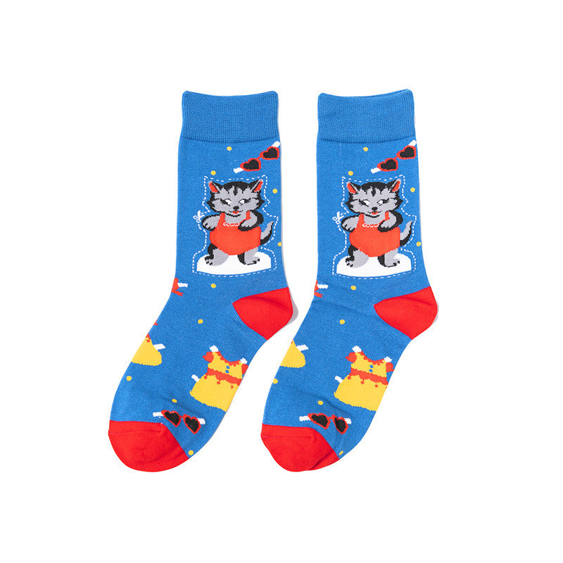 Women's Socks Hip-hop Trend Women's Mid-tube Cotton Socks Cartoon Personalized Socks Cute Man-5PRS