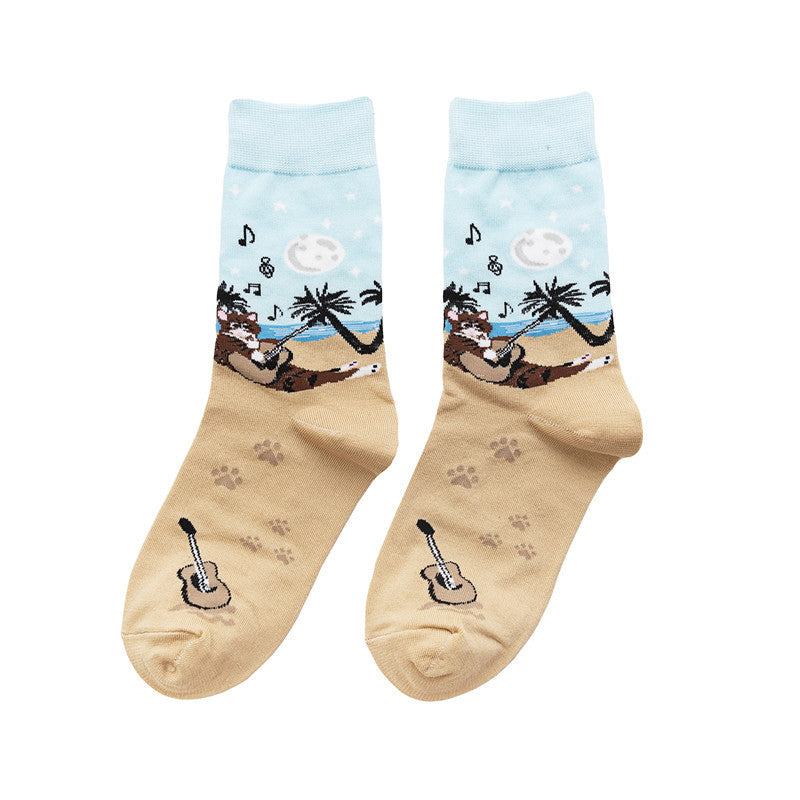 Women's Cotton Sock Women's Men's Cute Pattern Socks Women's Cartoon Trend Socks-5PRS