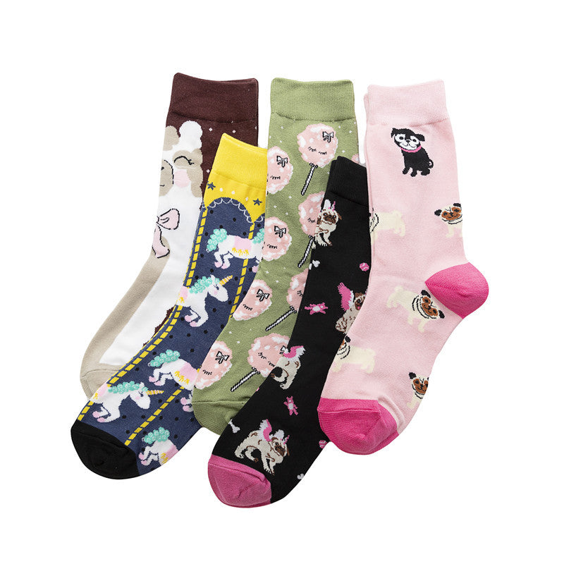 Women's Socks Hip-hop Trend Women's Mid-tube Cotton Socks Cartoon Personalized Socks Cute Man-5PRS