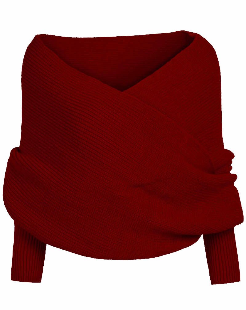 Autumn and winter new V-shaped cross one-word collar off-the-shoulder knitted sexy pullover sweater scarf