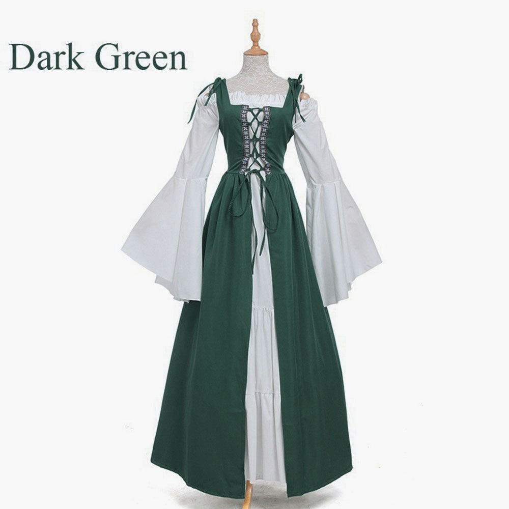 Square Collar Tied Waist Medieval Renaissance Vintage Dress