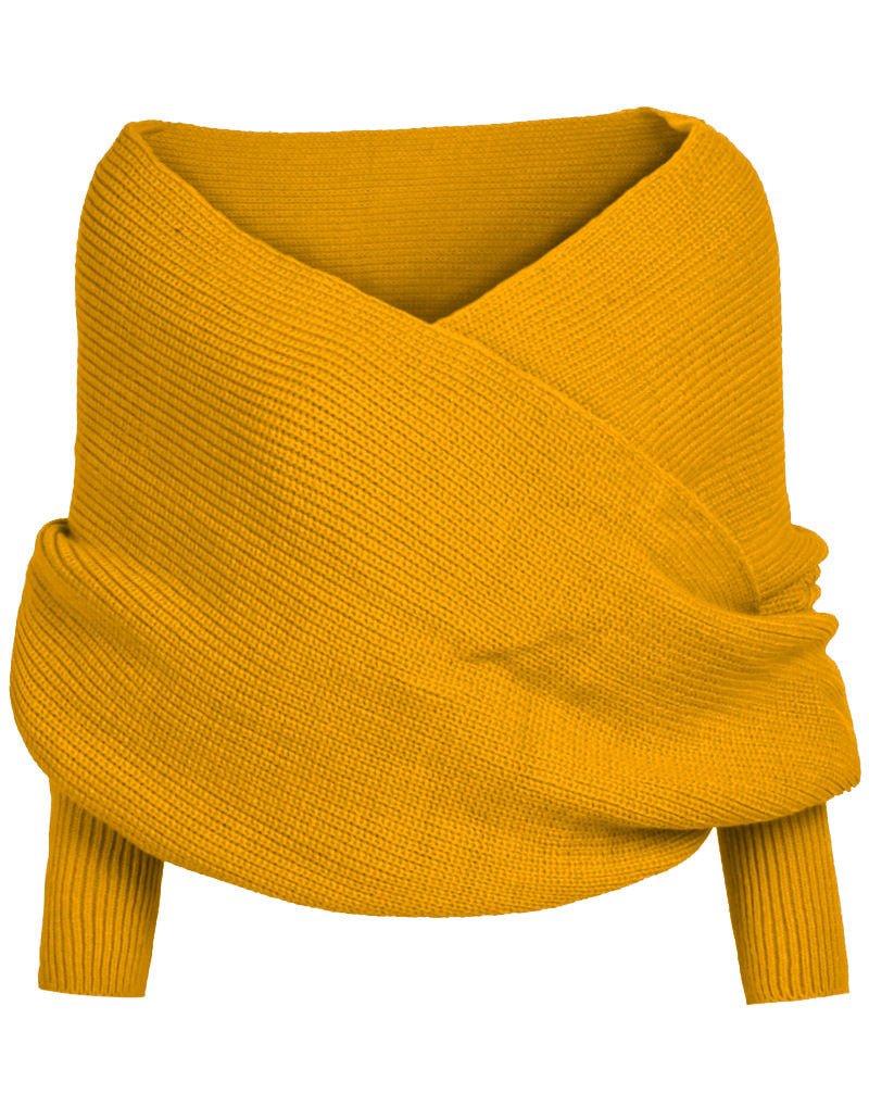 Autumn and winter new V-shaped cross one-word collar off-the-shoulder knitted sexy pullover sweater scarf
