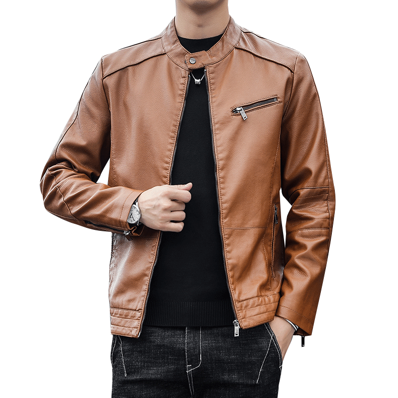 Super Popular Locomotive Leather Jacket Men's Slim-fitting Short Spring and Autumn Jacket with Fleece Is Handsome
