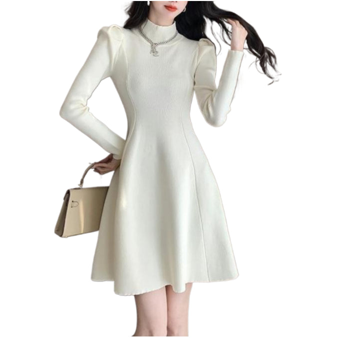 Viral Cozy Knit Dress: Cottagecore A-Line Bubble Sleeve for Spring Autumn Layering