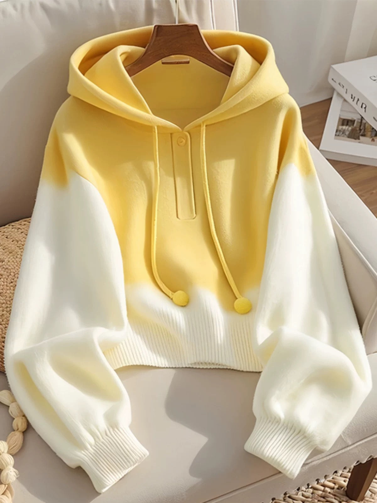 Yellow Ombre Hoodie Sweater: Cloudcore Pullover Women’s Lazy Chic Autumn Soft Girl