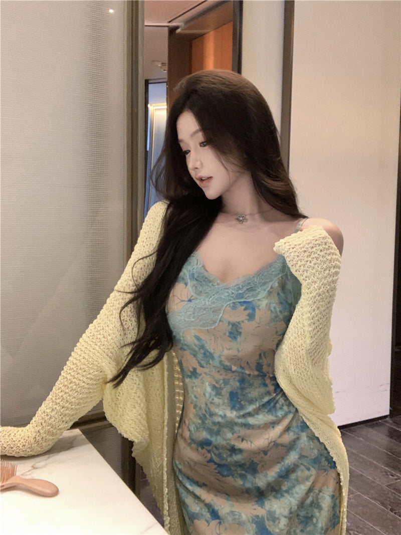 Women’s Retro Fishtail Print Dress: Sexy Sleeveless Bodycon Evening Gown