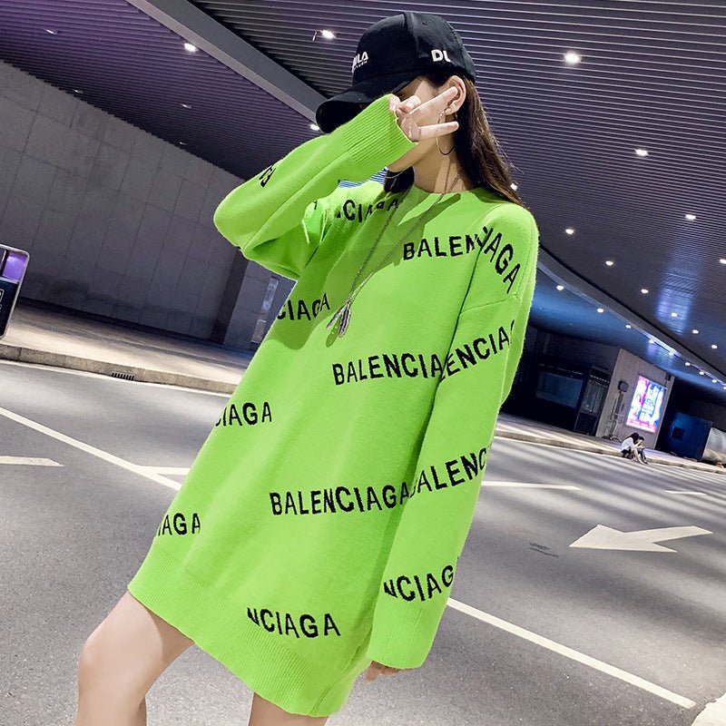 Avocado Green Sweater Women's Clothing Retro Hong Kong Flavor Foreign Style Fashion Loose Large Version European Lazy Wind Wear Large Size Tide