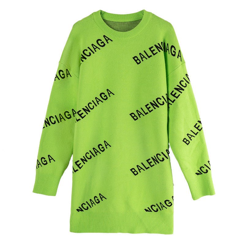Avocado Green Sweater Women's Clothing Retro Hong Kong Flavor Foreign Style Fashion Loose Large Version European Lazy Wind Wear Large Size Tide