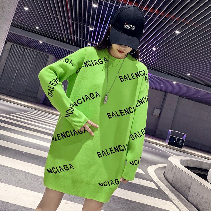 Avocado Green Sweater Women's Clothing Retro Hong Kong Flavor Foreign Style Fashion Loose Large Version European Lazy Wind Wear Large Size Tide