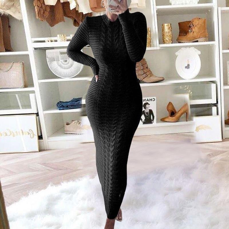 Autumn and Winter New Women's Fashion Twist Long-sleeved Woolen Dress