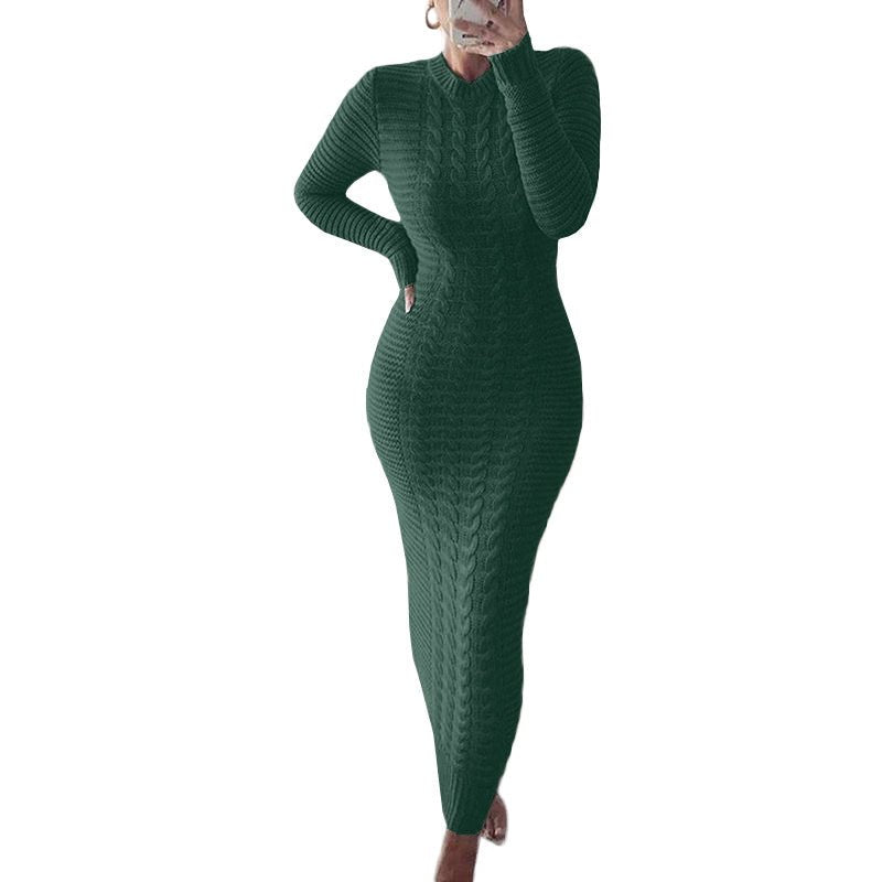 Autumn and Winter New Women's Fashion Twist Long-sleeved Woolen Dress