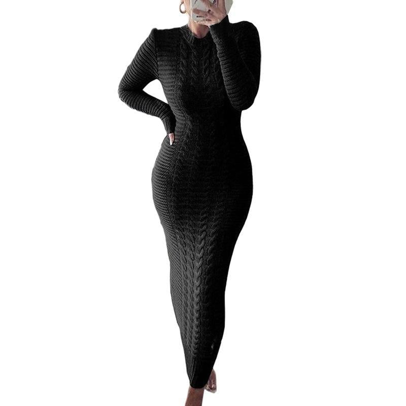 Autumn and Winter New Women's Fashion Twist Long-sleeved Woolen Dress