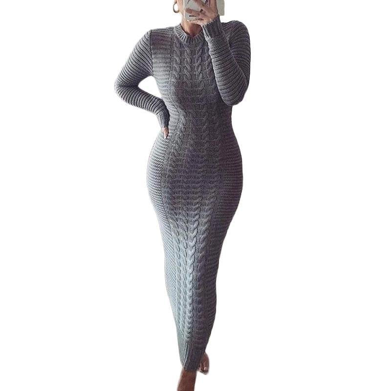 Autumn and Winter New Women's Fashion Twist Long-sleeved Woolen Dress