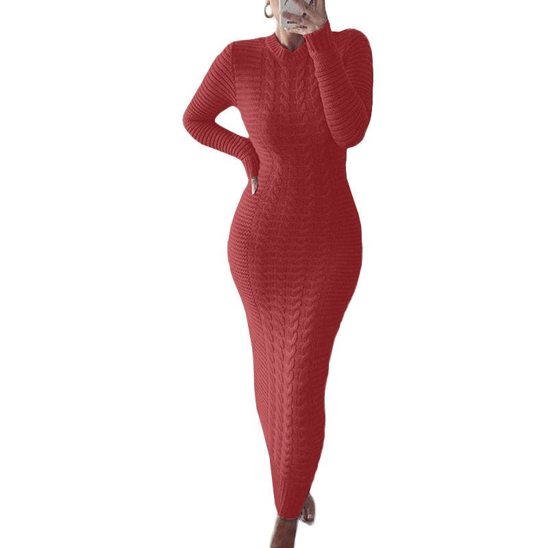 Autumn and Winter New Women's Fashion Twist Long-sleeved Woolen Dress