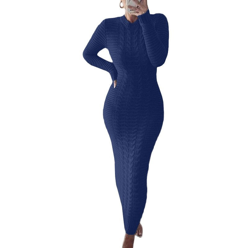 Autumn and Winter New Women's Fashion Twist Long-sleeved Woolen Dress