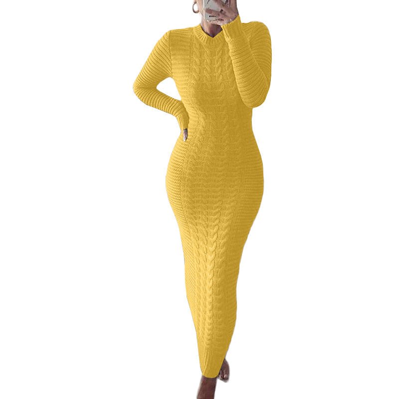 Autumn and Winter New Women's Fashion Twist Long-sleeved Woolen Dress