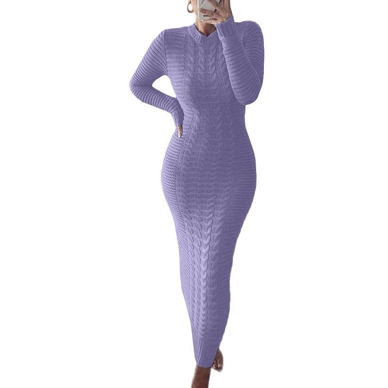 Autumn and Winter New Women's Fashion Twist Long-sleeved Woolen Dress