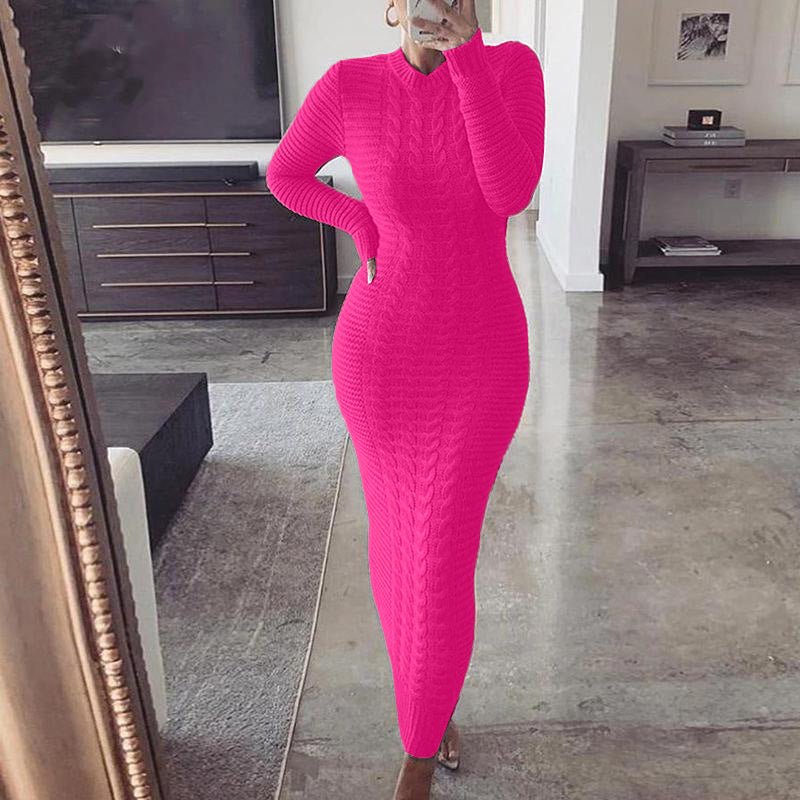 Autumn and Winter New Women's Fashion Twist Long-sleeved Woolen Dress