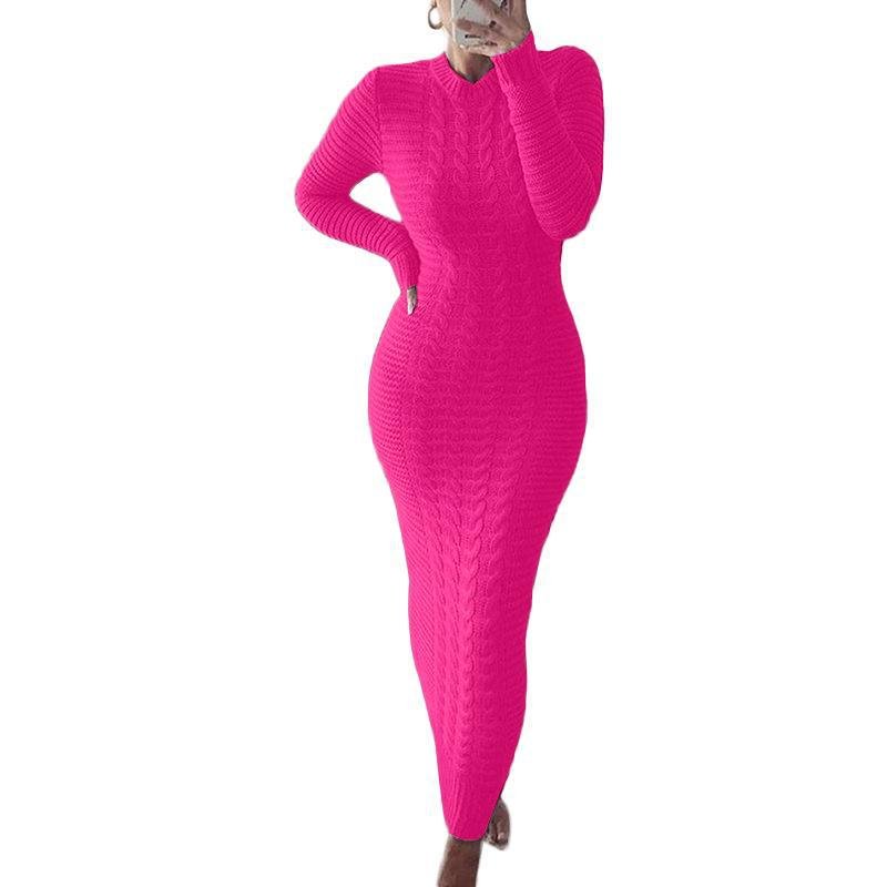 Autumn and Winter New Women's Fashion Twist Long-sleeved Woolen Dress