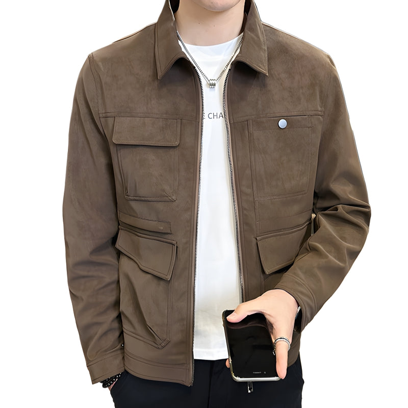 2025 New Suede PU Jacket Men's Lapel Top Premium Coat