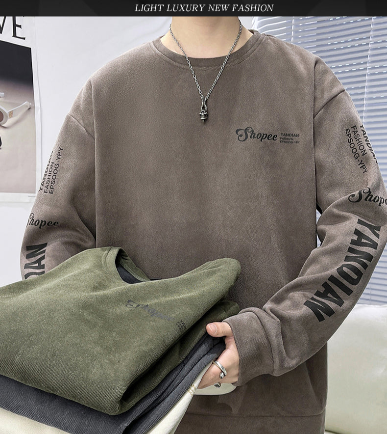 Autumn and Winter Street Trend Suede Sweater Men's Loose Versatile Top