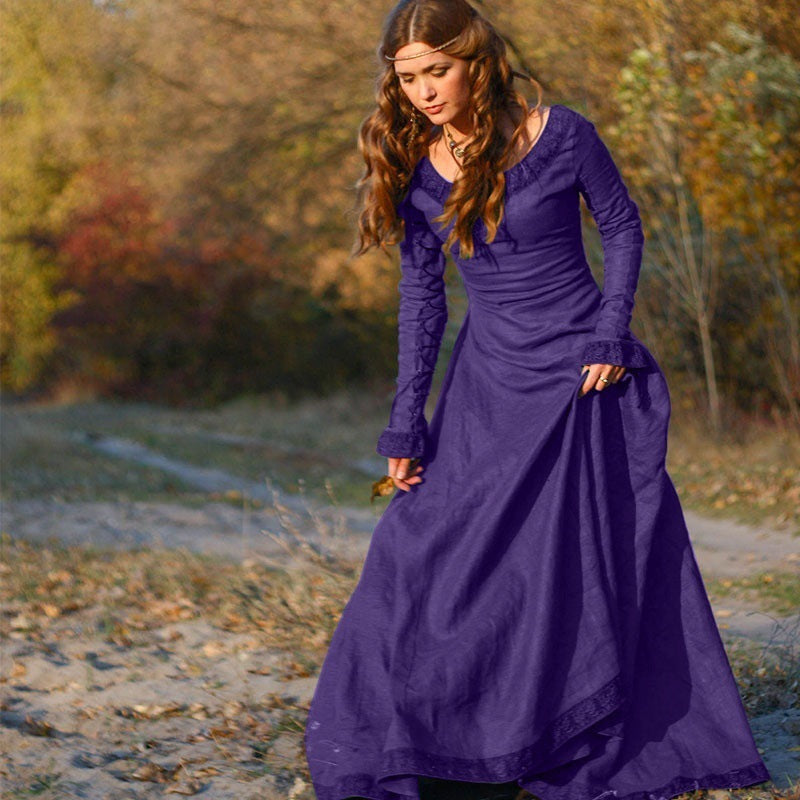 Classic Medieval Central European Party Long Sleeve Crewneck Slim Fit Women's Dress