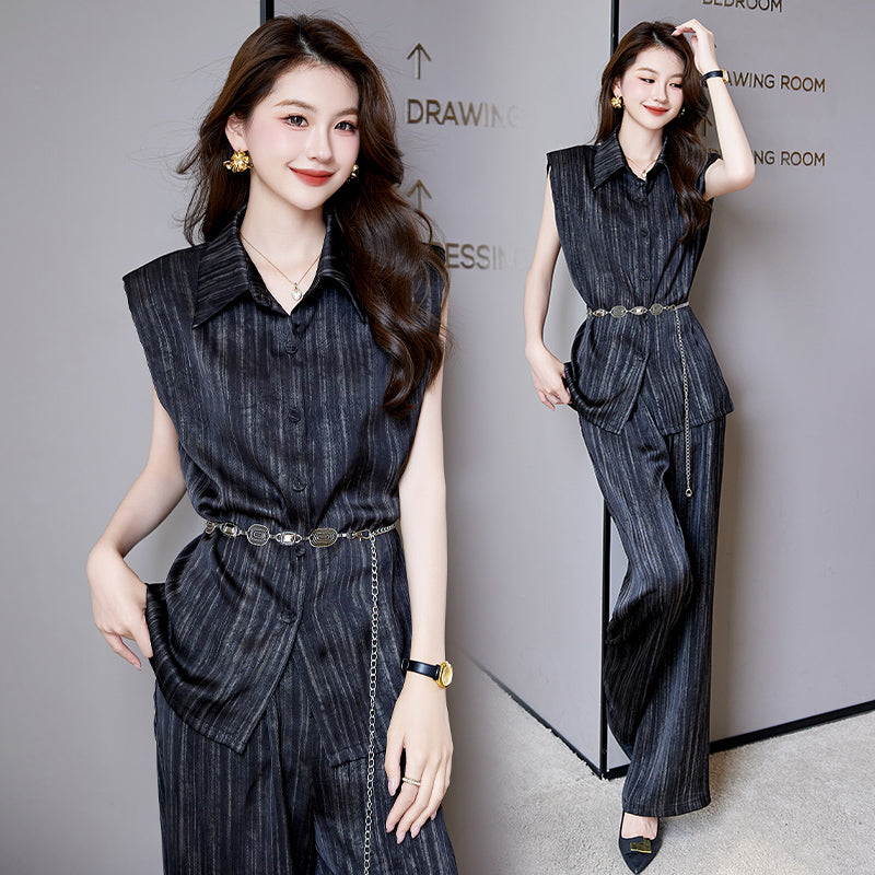 Women’s Suit Set Sleeveless Top & Wide Leg Pants Summer Office Casual Two-piece