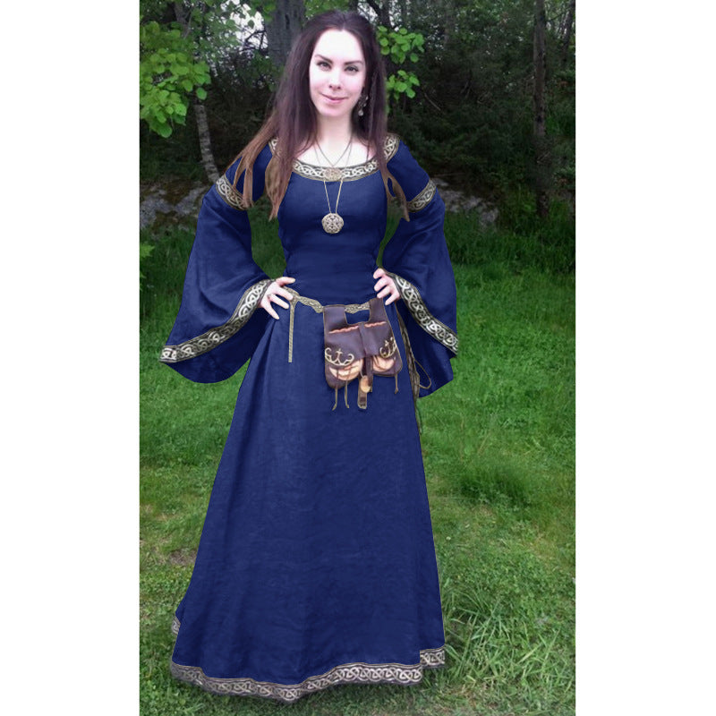Classic Medieval Central European Party Long Sleeve Crewneck Slim Fit Women's Dress