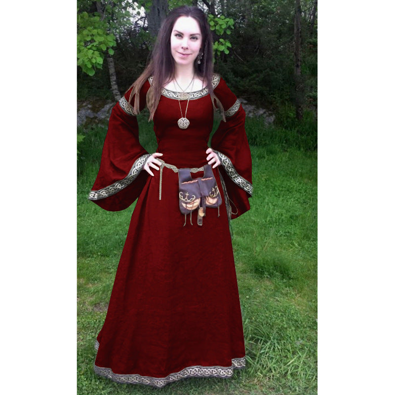 Classic Medieval Central European Party Long Sleeve Crewneck Slim Fit Women's Dress