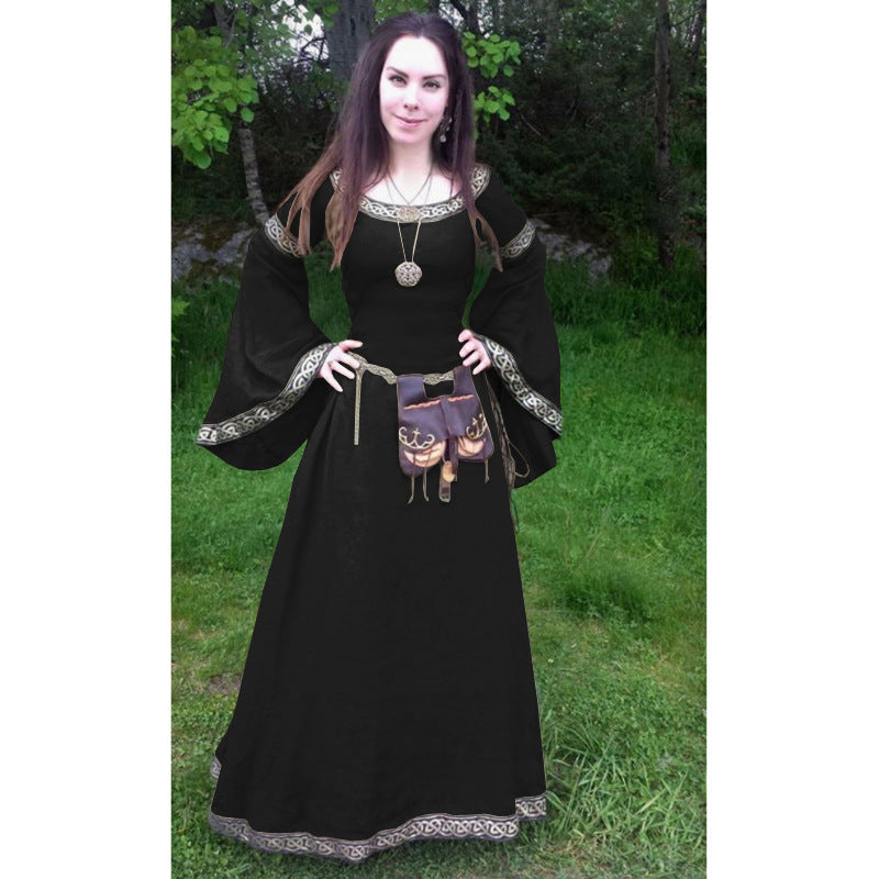 Classic Medieval Central European Party Long Sleeve Crewneck Slim Fit Women's Dress