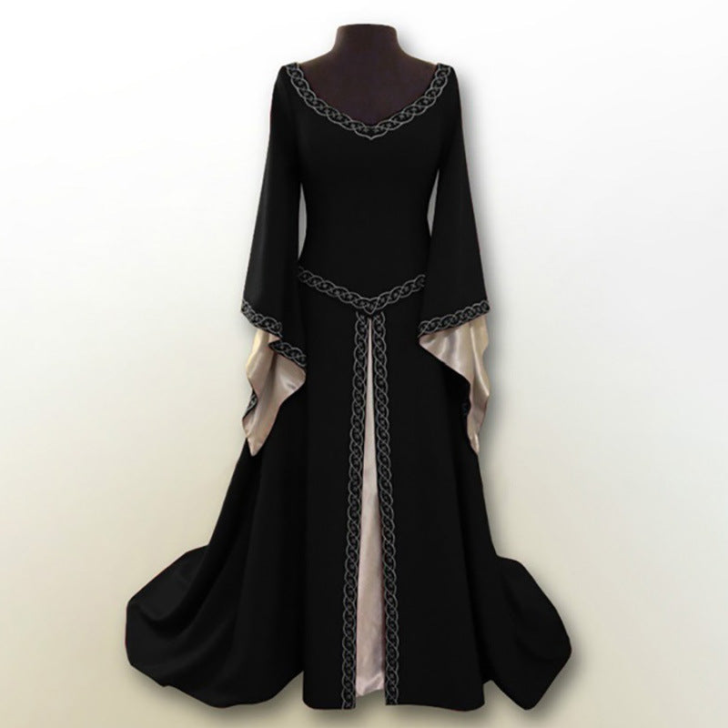 Halloween, Christmas Party Long Sleeve Embroidered Crew Neck Slim Fit Ladies Dress