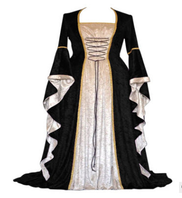 Golden Velvet Flared Sleeves Retro, Medieval European Court Long and Floor Women's Skirts