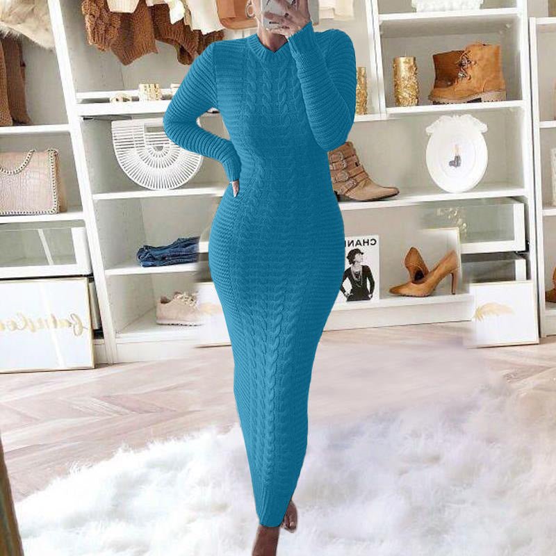 Autumn and Winter New Women's Fashion Twist Long-sleeved Woolen Dress