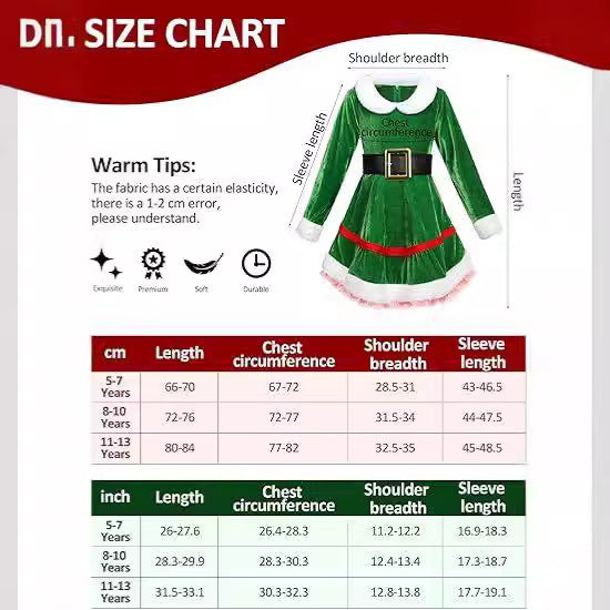 Women's Christmas Elf Costume Set Velvet Dress Belt Striped Over Knee Stockings Elf Hat Character