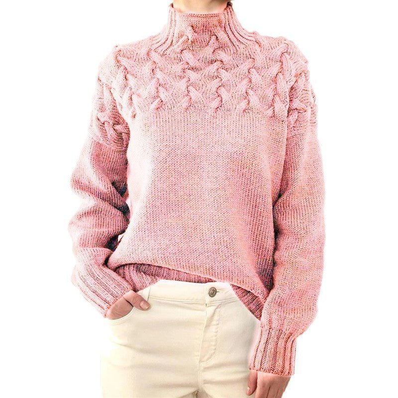 Women's Fashion Cable Knitted Detail Turtleneck Long Sleeve Sweater Women
