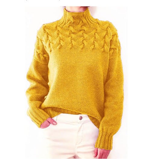 Women's Fashion Cable Knitted Detail Turtleneck Long Sleeve Sweater Women