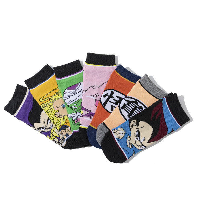 Wholesale Men's Short Cartoon Animation Cotton Female Comic Boat Socks Personalized Animation Short Sock-5PRS
