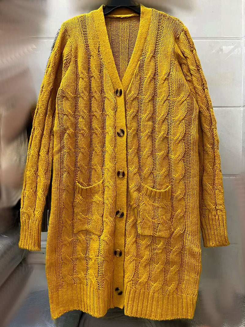 Autumn and Winter New Single-breasted Twist Pocket Solid Color Knitted Long Sweater Cardigan Jacket