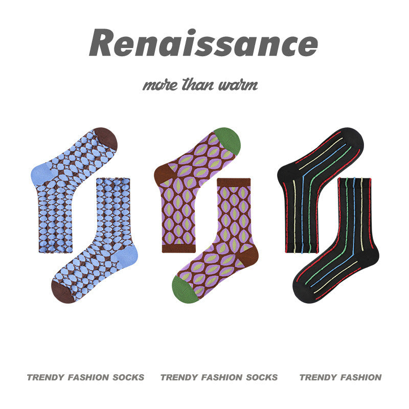 Vintage Renaissance Women’s/Kids’ Thermal Socks - Retro Combed Cotton, Fall-Winter Trendy Design-3PRS