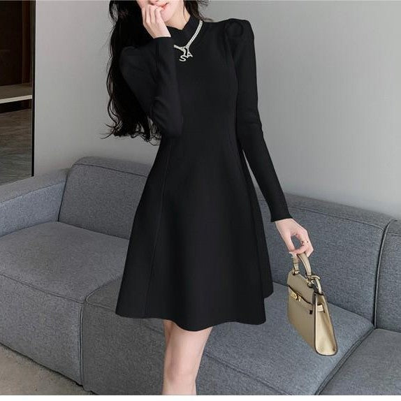 Viral Cozy Knit Dress: Cottagecore A-Line Bubble Sleeve for Spring Autumn Layering